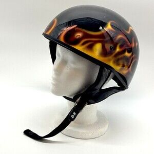 Harley-Davidson Flame Half Helmet Black Orange Large DOT Approved (ST)